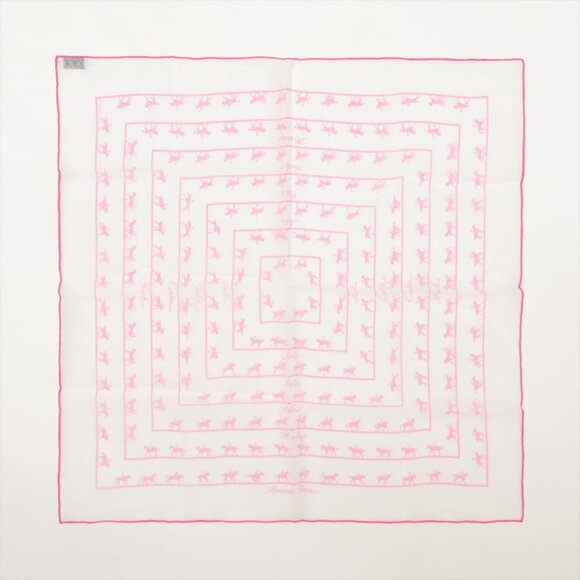 Hermès Carré 45 Horse Rider Silk Scarf White x Pink